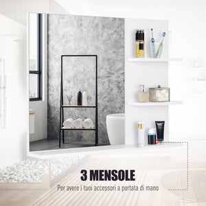 EASYCOMFORT Mobiletto Pensile Bagno con Specchio e 3 Ripiani in MDF Bianco 60 x 10 x 48cm