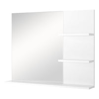 EASYCOMFORT Mobiletto Pensile Bagno con Specchio e 3 Ripiani in MDF Bianco 60 x 10 x 48cm