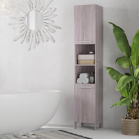 Easycomfort Colonna Bagno in MDF con 2 Armadietti e 2 Ripiani Aperti, 30x32x172.5 cm, color Legno