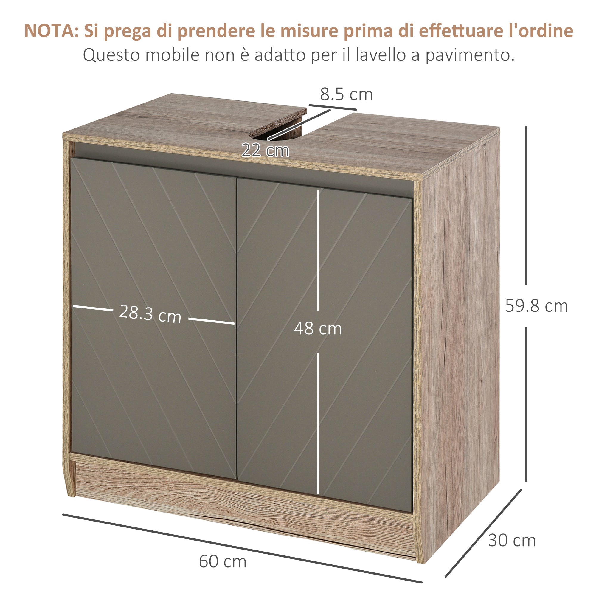 Easycomfort Armadietto Sottolavabo in MDF con Ritaglio per Lavandino con 2 Ante e 2 Mensole Regolabili, 60 x 30 x 60cm