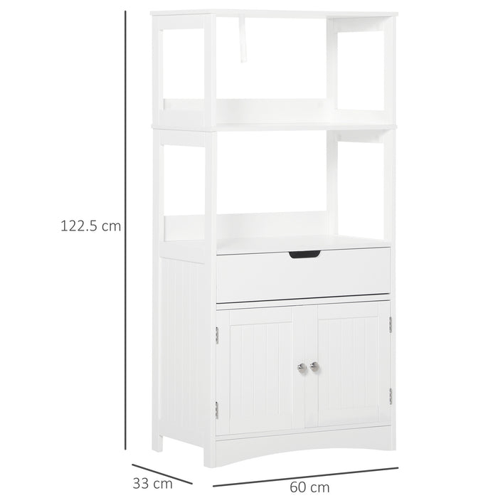 Easycomfort Mobile Bagno con Mensole, Armadietto e Cassetto, Mobiletto Multiuso in Legno, Bianco, 60x33x122.5cm