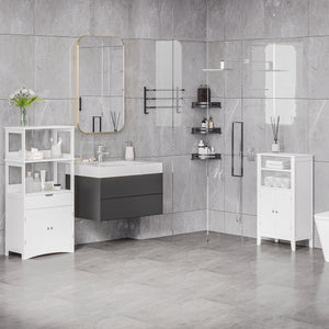 Easycomfort Mobile Bagno con Mensole, Armadietto e Cassetto, Mobiletto Multiuso in Legno, Bianco, 60x33x122.5cm