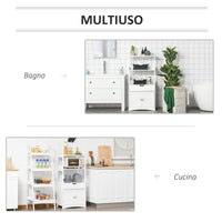 Easycomfort Mobile Bagno con Mensole, Armadietto e Cassetto, Mobiletto Multiuso in Legno, Bianco, 60x33x122.5cm