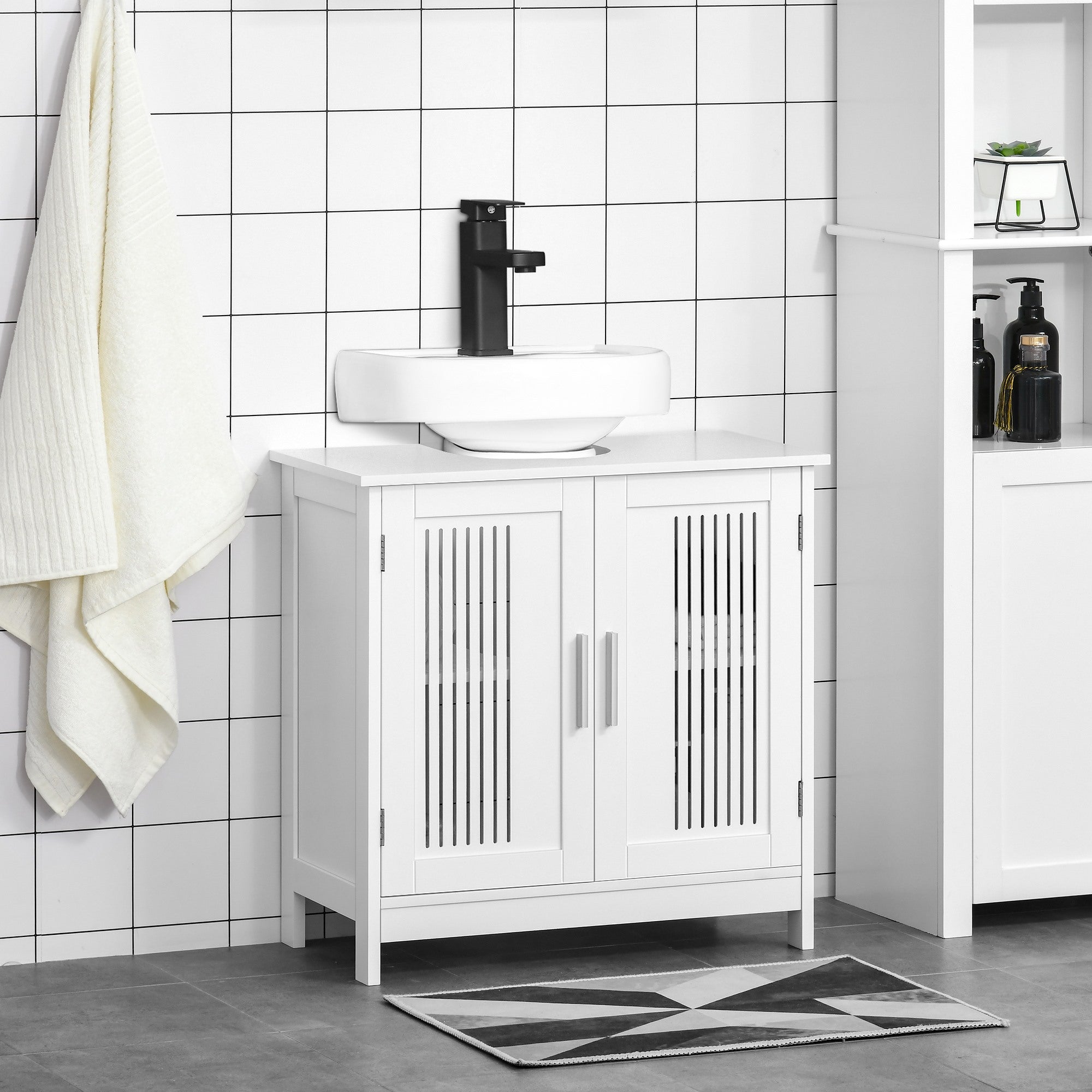 EasyComfort Mobiletto da Bagno Sottolavabo a 2 Ante in MDF Salvaspazio con Ripiani Regolabili 60x30x60cm Bianco