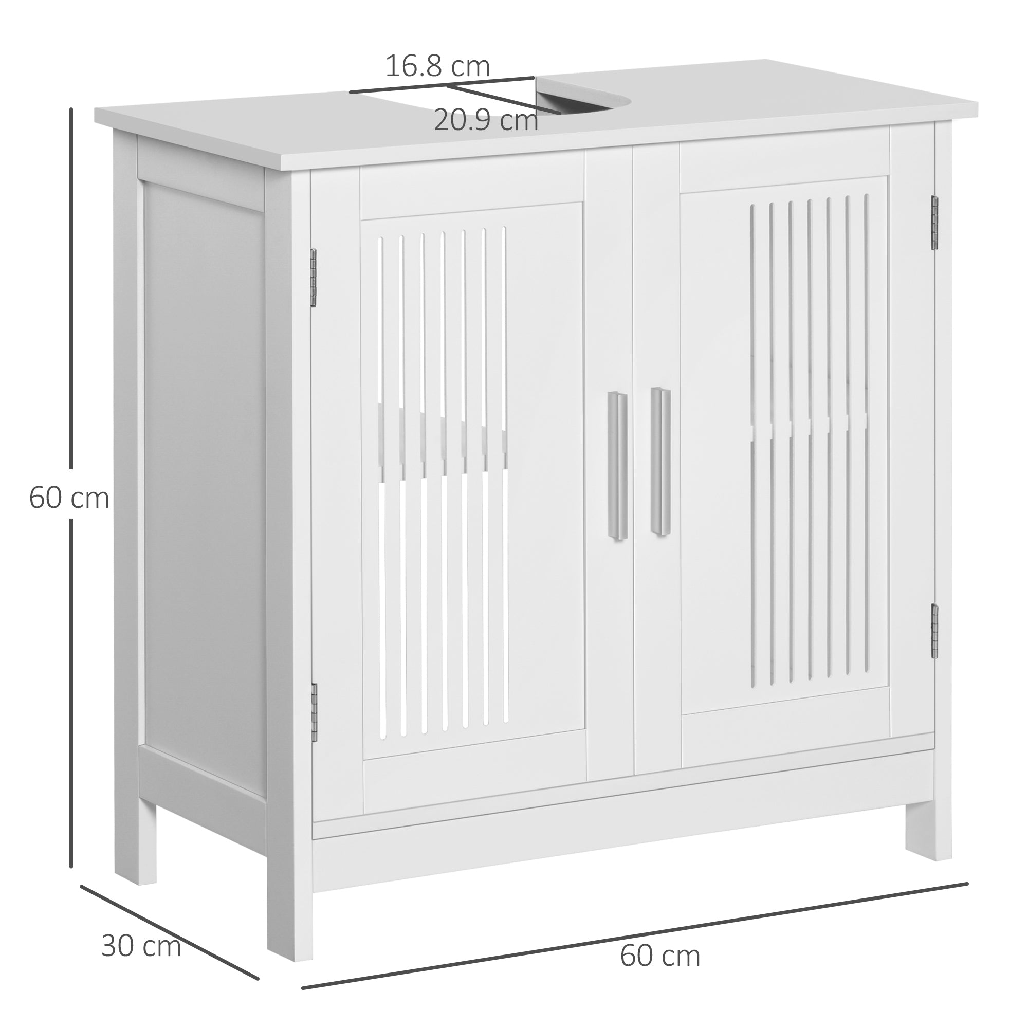 EasyComfort Mobiletto da Bagno Sottolavabo a 2 Ante in MDF Salvaspazio con Ripiani Regolabili 60x30x60cm Bianco