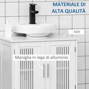 EasyComfort Mobiletto da Bagno Sottolavabo a 2 Ante in MDF Salvaspazio con Ripiani Regolabili 60x30x60cm Bianco