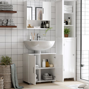 EasyComfort Specchiera Bagno in Legno a 2 Ante e Ripiano Aperto, 54x15.2x55.3cm, Bianco