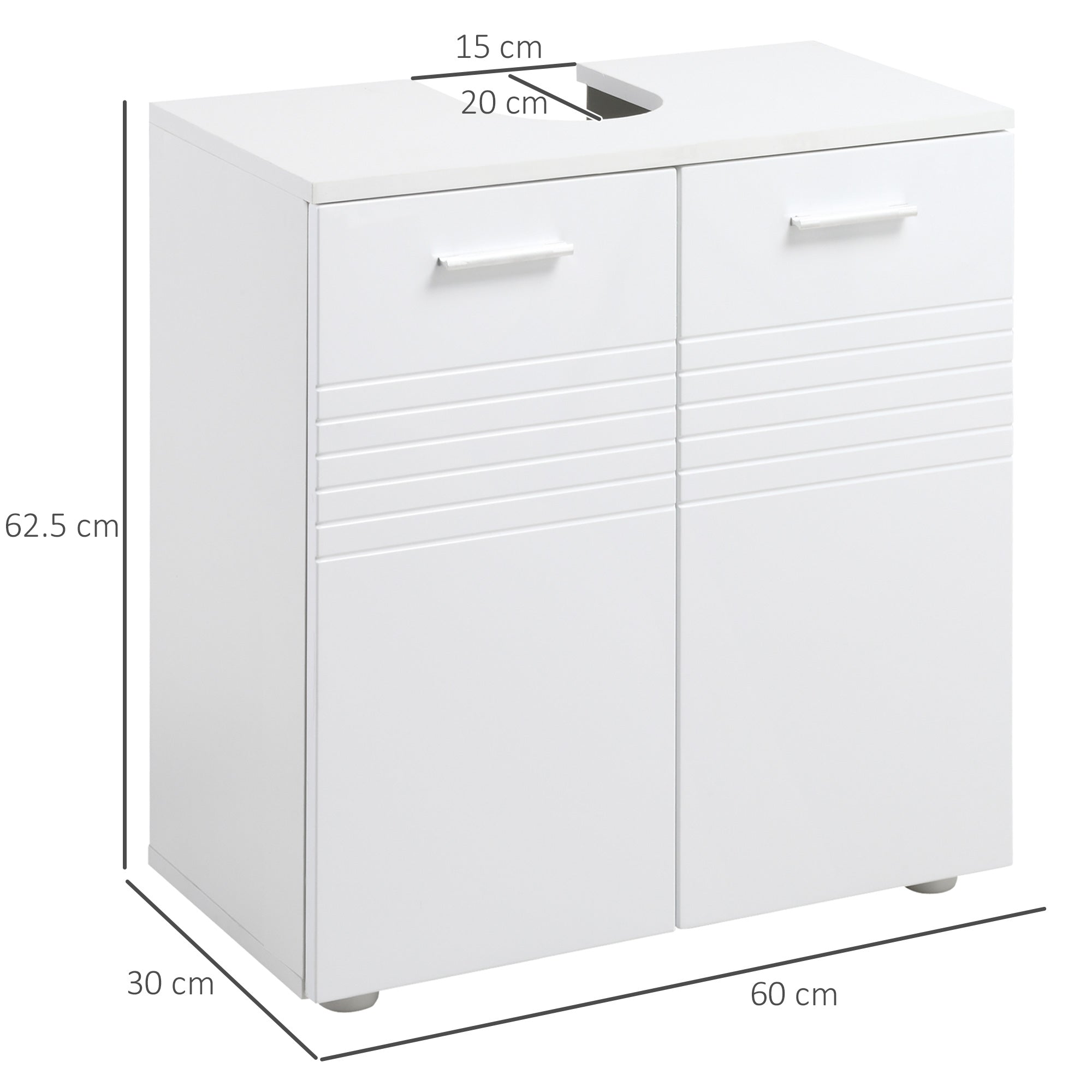 EasyComfort Mobile Sottolavabo per Bagno a 2 Ante in Legno con Mensola Regolabile, 60x30Px62.5cm