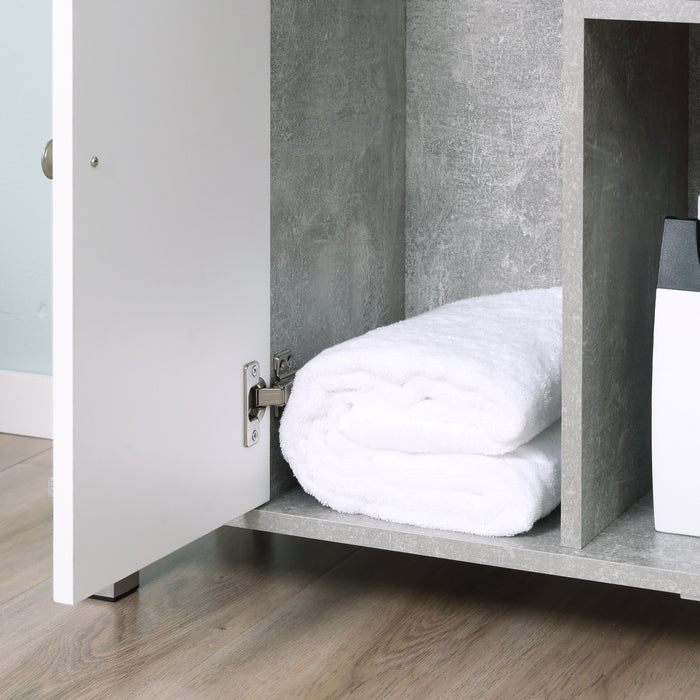 EasyComfort Mobiletto Sottolavandino con Intaglio a U e 6 Ripiani in Legno, 60x30x68cm - Bianco, Grigio