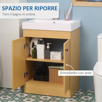 EASYCOMFORT  Mobile Bagno sotto Lavabo in Truciolato con Ripiani Regolabili e Lavello Curvo, 60x41.5x88 cm