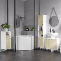 EasyComfort Mobile Bagno con Ripiano Aperto e Armadietto con Anta in Legno, 31.5x30x91cm, Quercia e Bianco