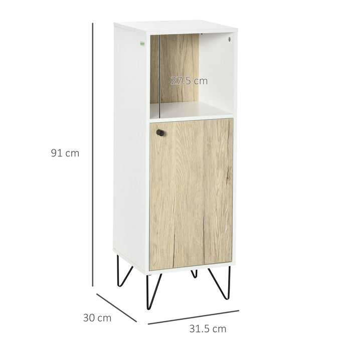 EasyComfort Mobile Bagno con Ripiano Aperto e Armadietto con Anta in Legno, 31.5x30x91cm, Quercia e Bianco