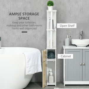 EASYCOMFORT  Colonna Bagno con 2 Ripiani e 2 Armadietti, Mobile Alto Salvaspazio 15.2x29.8x118cm, Bianco e Legno