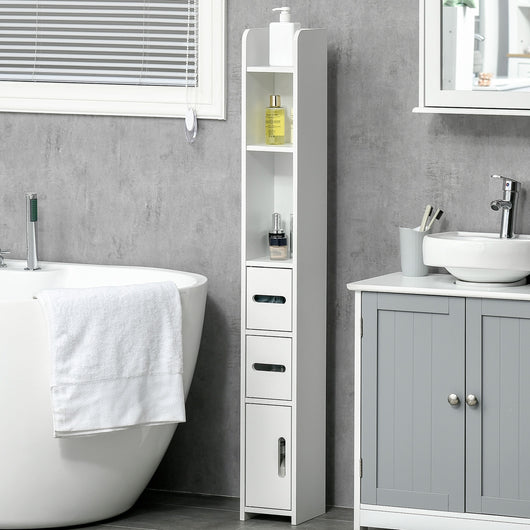 Easycomfort Colonna Bagno con Mensole e Armadietti, Mobile Alto Salvaspazio in Legno 15x17x120cm, Bianco