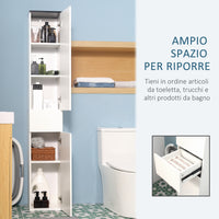 EASYCOMFORT  Mobile Bagno con Ripiano Regolabile, 2 Ripiani Chiusi e un Cassetto in Legno, 30x28x180 cm, Bianco