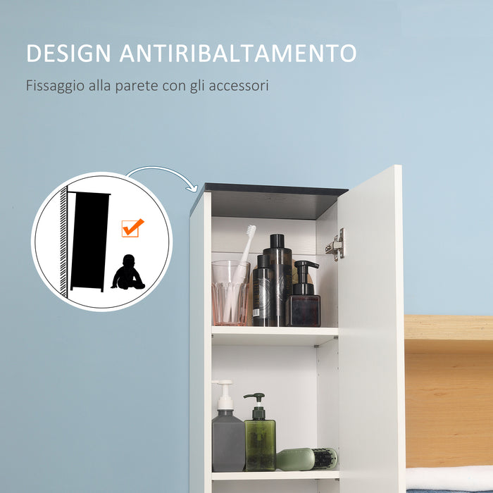 EASYCOMFORT  Mobile Bagno con Ripiano Regolabile, 2 Ripiani Chiusi e un Cassetto in Legno, 30x28x180 cm, Bianco