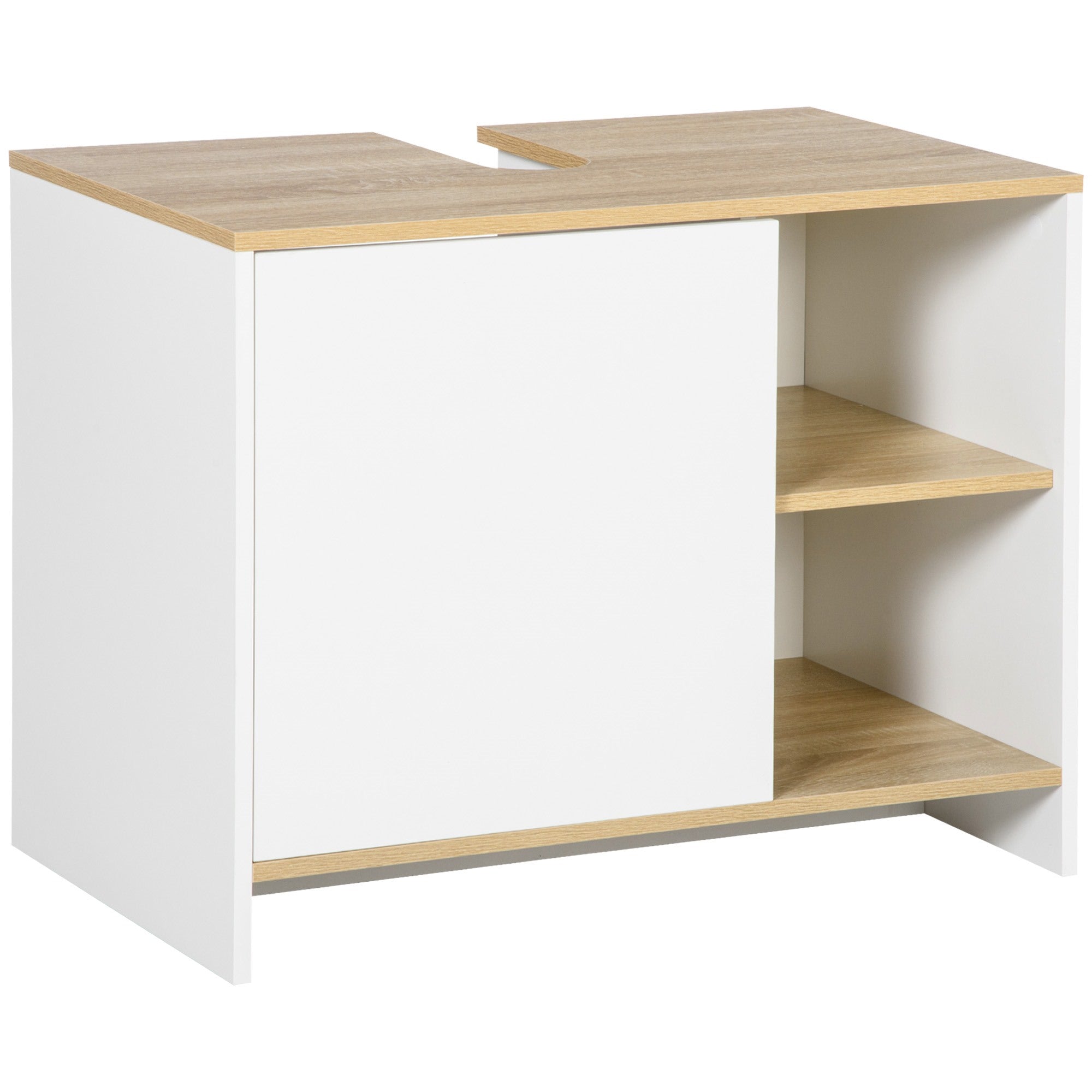 EASYCOMFORT  Mobile Bagno Sottolavabo con Armadietto e 2 Mensole in Legno Truciolare, 77 x 45 x 60cm, Bianco e Color Legno