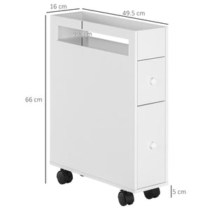 Easycomfort Mobiletto Salvaspazio Bagno con 4 Ruote, 2 Cassetti e Ripiano aperto, 16x49.5x66cm, Bianco