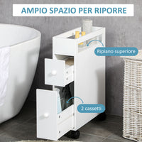 Easycomfort Mobiletto Salvaspazio Bagno con 4 Ruote, 2 Cassetti e Ripiano aperto, 16x49.5x66cm, Bianco