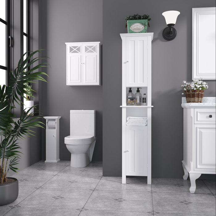 EasyComfort Mobile Bagno con Porta Carta Igienica e Armadietto in Legno MDF, 21.5x17.8x66.5cm, Bianco