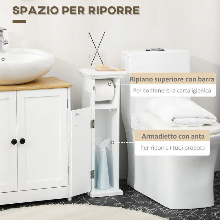 EasyComfort Mobile Bagno con Porta Carta Igienica e Armadietto in Legno MDF, 21.5x17.8x66.5cm, Bianco