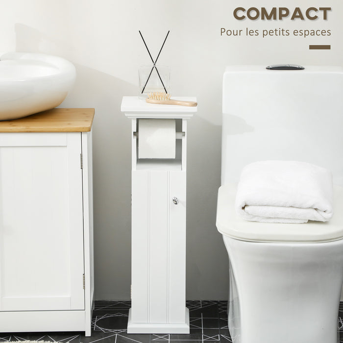 EasyComfort Mobile Bagno con Porta Carta Igienica e Armadietto in Legno MDF, 21.5x17.8x66.5cm, Bianco