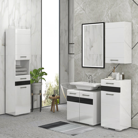 Easycomfort Colonna Bagno in MDF con Ripiano Aperto, Cassetto e Armadietto Chiuso, 37x32.5x170 cm, Bianco