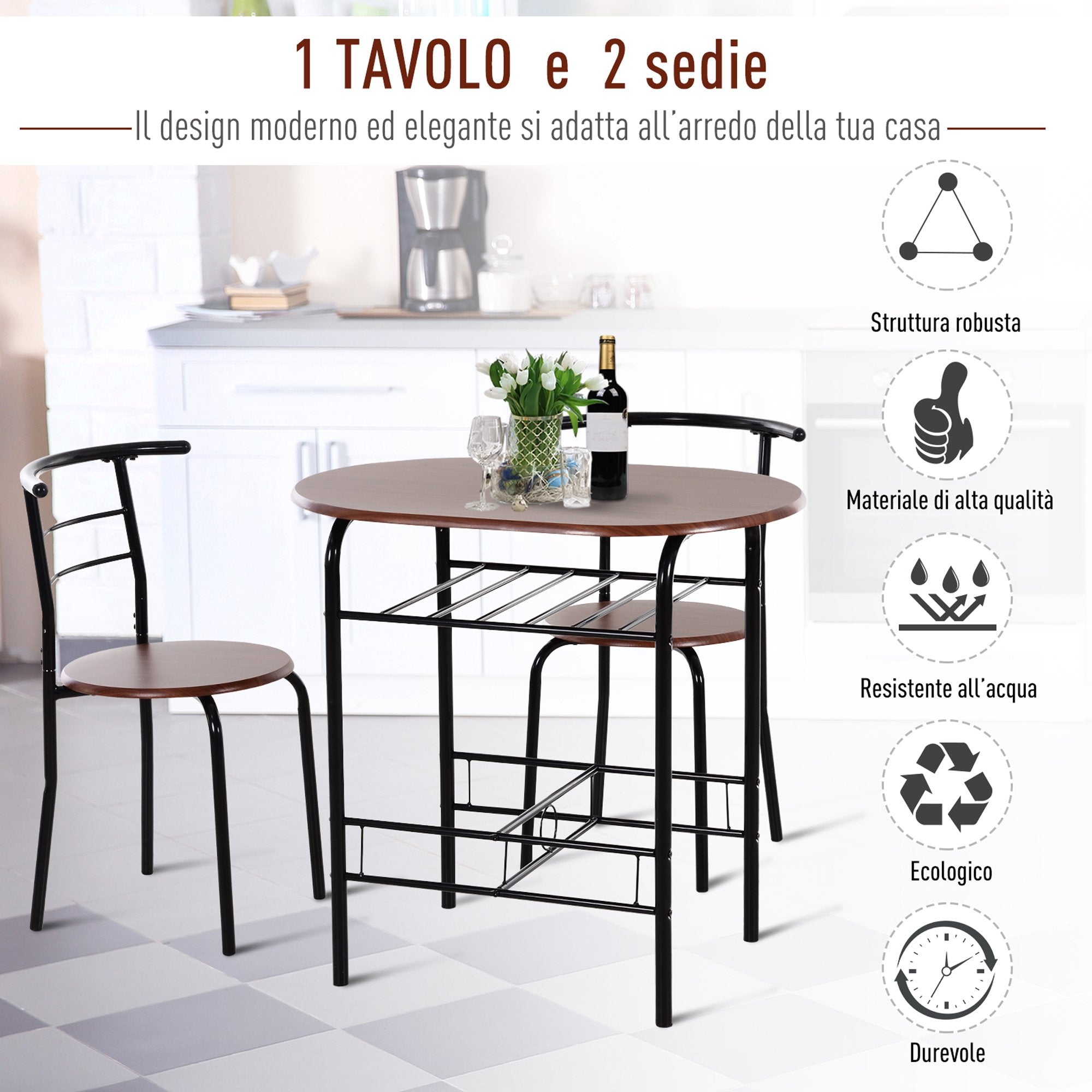 Set Tavolo 80x50x76 cm e 2 Sedie  Rustic