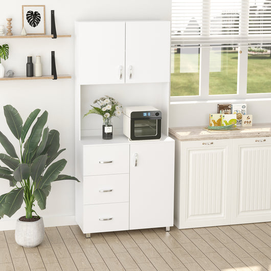 EASYCOMFORT  Credenza in Legno Bianco con 2 Armadietti 1 Ripiano Aperto e 3 Cassetti