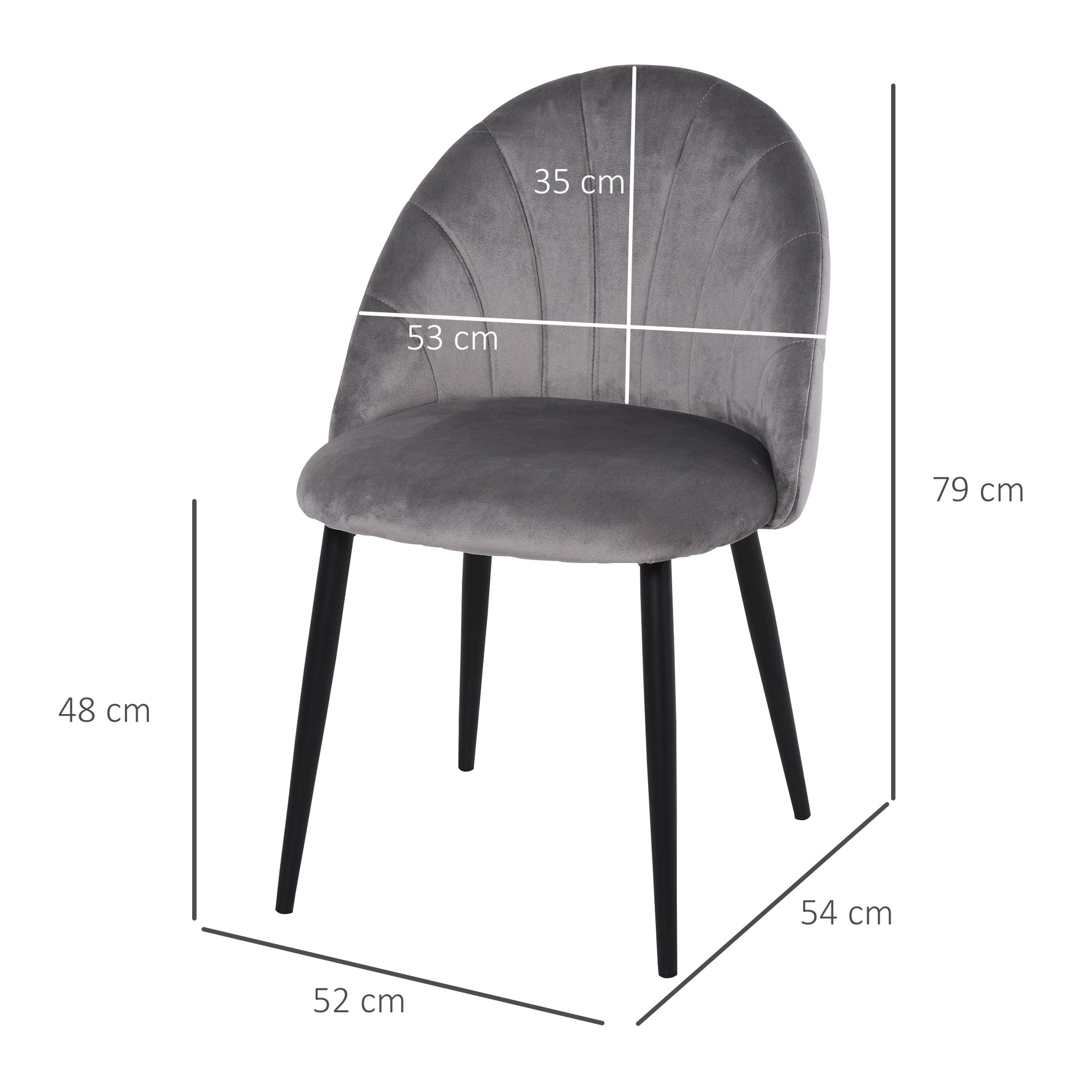 EasyComfort Set 2 Sedie Sala da Pranzo e Soggiorno Imbottite, Design Nordico ed Ergonomico in Metallo e Velluto, 52x54x79 cm, Grigio