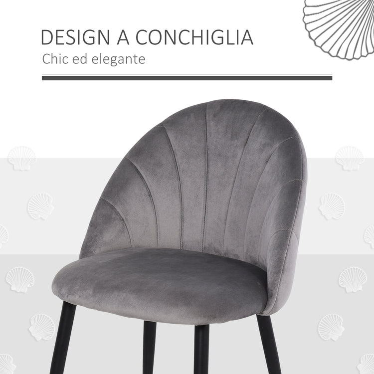 EasyComfort Set 2 Sedie Sala da Pranzo e Soggiorno Imbottite, Design Nordico ed Ergonomico in Metallo e Velluto, 52x54x79 cm, Grigio