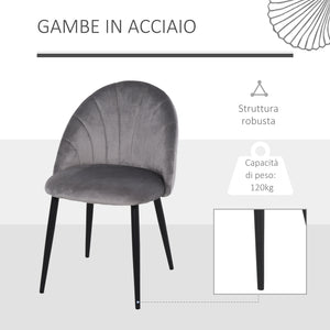 EasyComfort Set 2 Sedie Sala da Pranzo e Soggiorno Imbottite, Design Nordico ed Ergonomico in Metallo e Velluto, 52x54x79 cm, Grigio