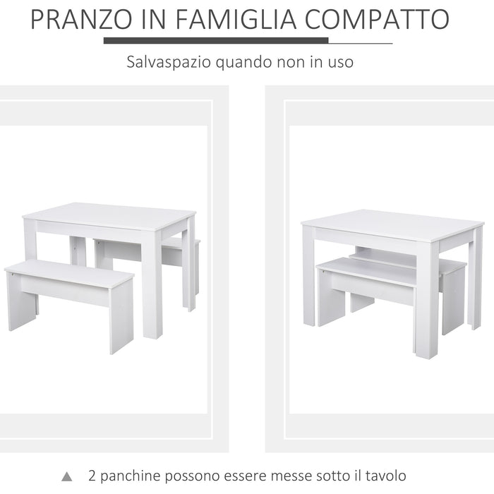 EASYCOMFORT  Set da Pranzo Tavolino con 2 Panche in Stile Moderno Bianco 110 x 70 x 75cm