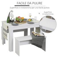 EASYCOMFORT  Set da Pranzo Tavolino con 2 Panche in Stile Moderno Bianco 110 x 70 x 75cm