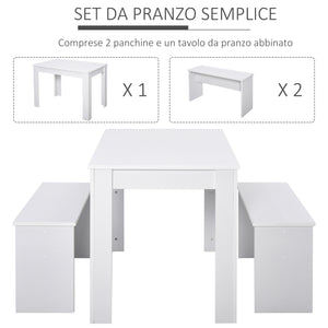 EASYCOMFORT  Set da Pranzo Tavolino con 2 Panche in Stile Moderno Bianco 110 x 70 x 75cm