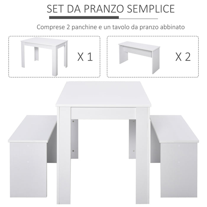 EASYCOMFORT  Set da Pranzo Tavolino con 2 Panche in Stile Moderno Bianco 110 x 70 x 75cm