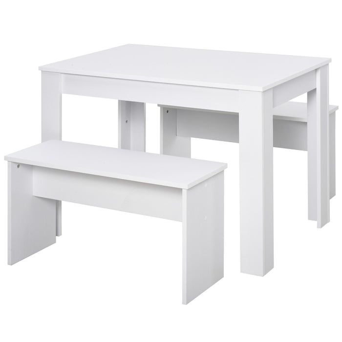 EASYCOMFORT  Set da Pranzo Tavolino con 2 Panche in Stile Moderno Bianco 110 x 70 x 75cm