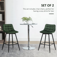 EASYCOMFORT  Set 2 Sgabelli da Bar con Schienale e Poggiapiedi Stile Nordico in Metallo e Velluto, Verde, 45x47x88cm