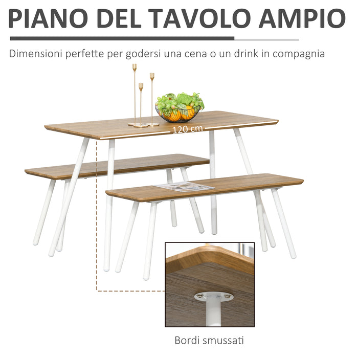 EASYCOMFORT  Set Tavolo da Pranzo con 2 Panche in Stile Nordico in MDF e Metallo, Bianco