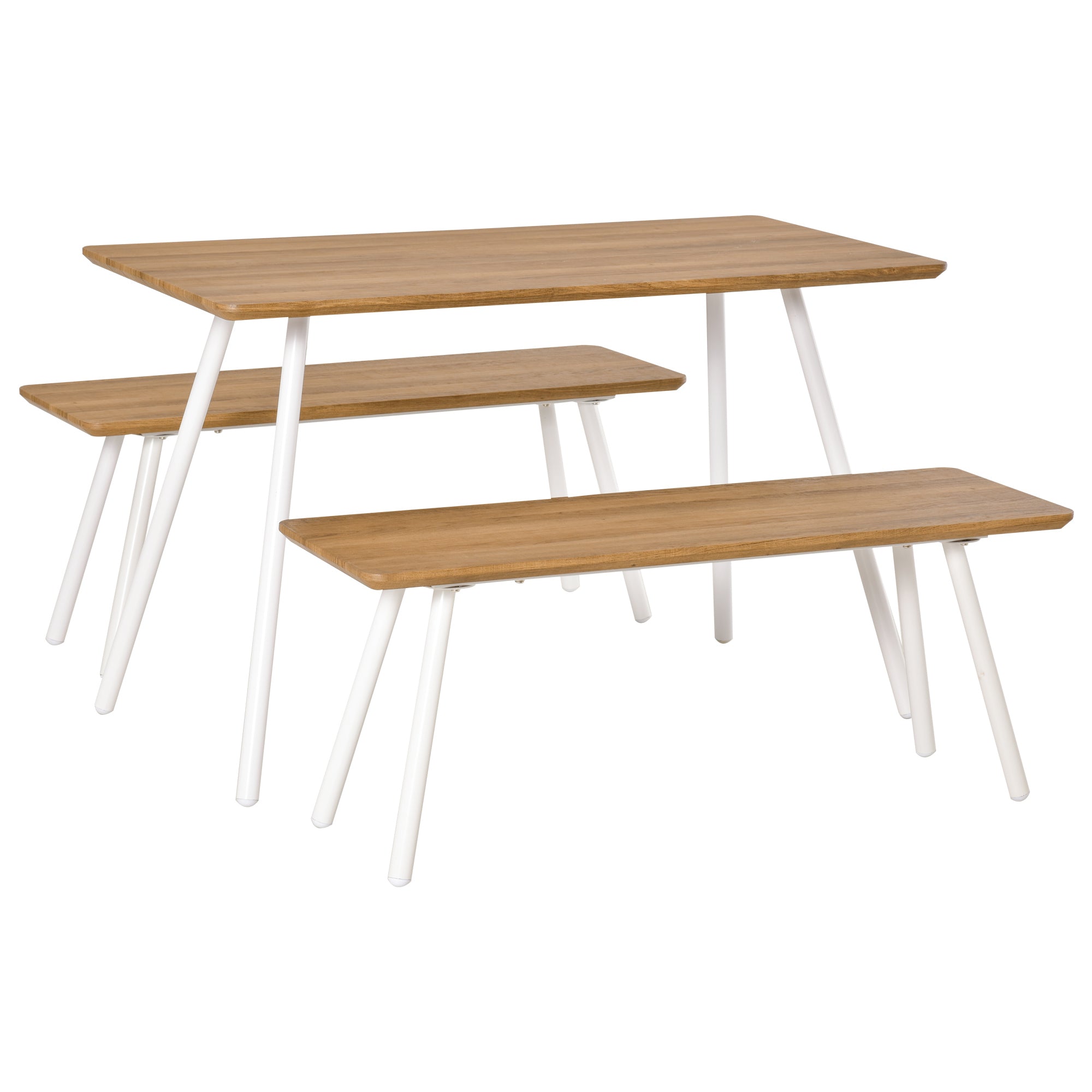 EASYCOMFORT  Set Tavolo da Pranzo con 2 Panche in Stile Nordico in MDF e Metallo, Bianco