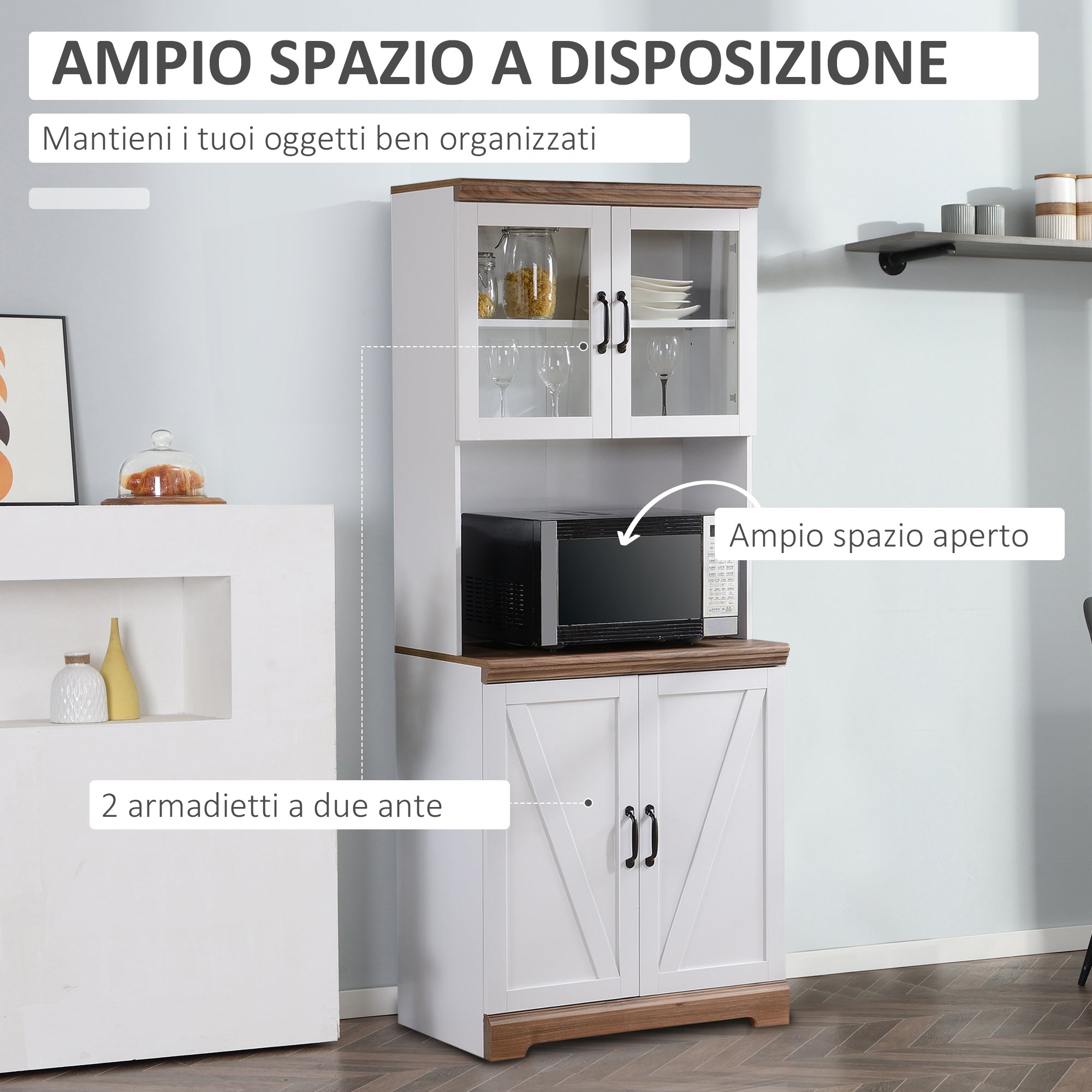 Easycomfort Dispensa Cucina in MDF con Armadietto Superiore e Inferiore a 2 Ante e Piano di Lavoro, 72x40x178 cm