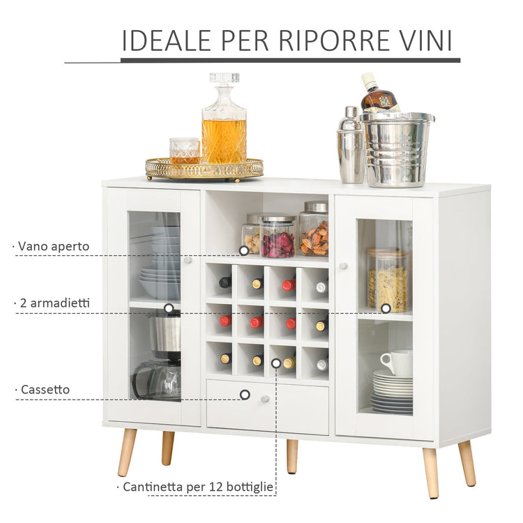 Credenza con Cantinetta 12 Bottiglie 100x33x80cm in Legno Bianco