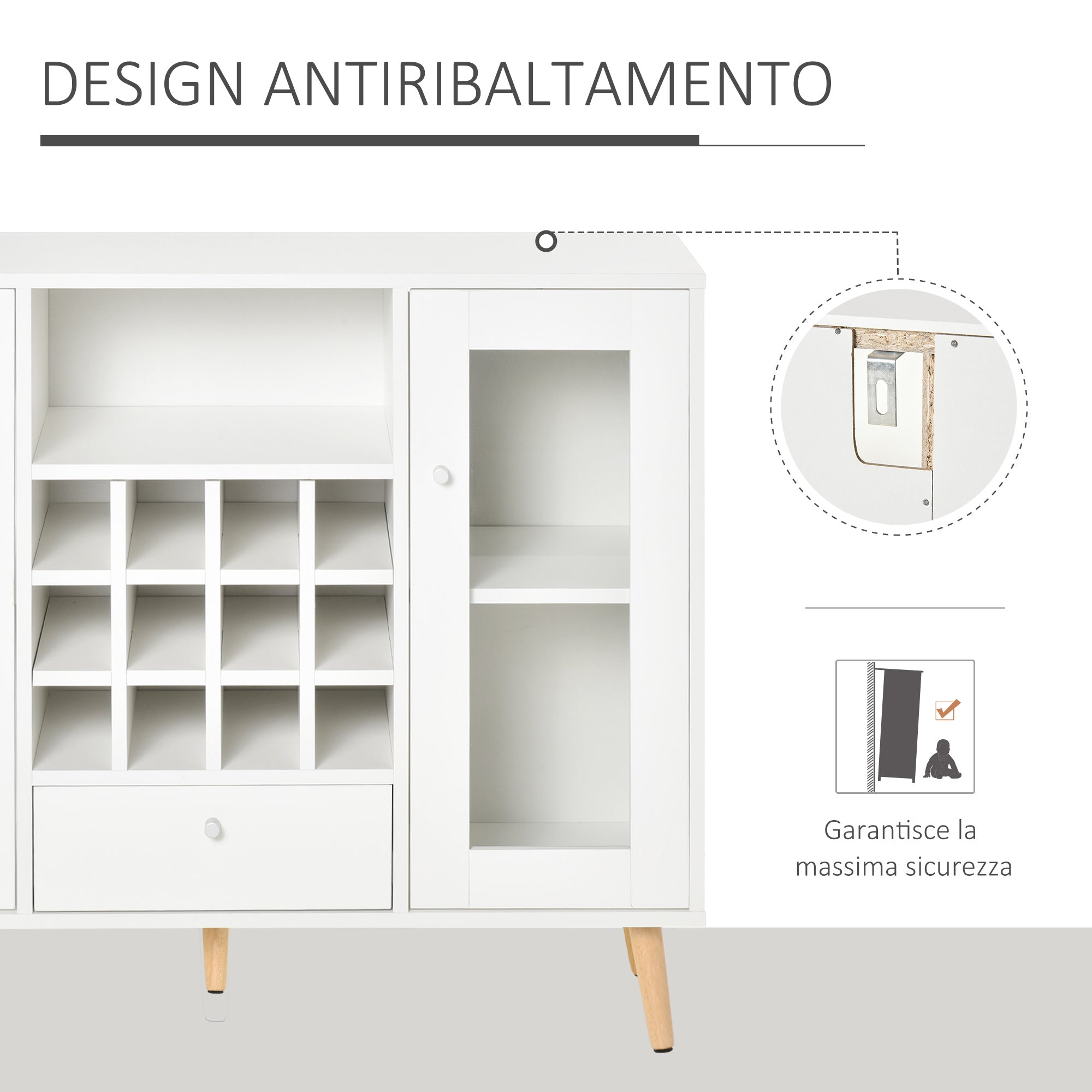 Credenza con Cantinetta 12 Bottiglie 100x33x80cm in Legno Bianco