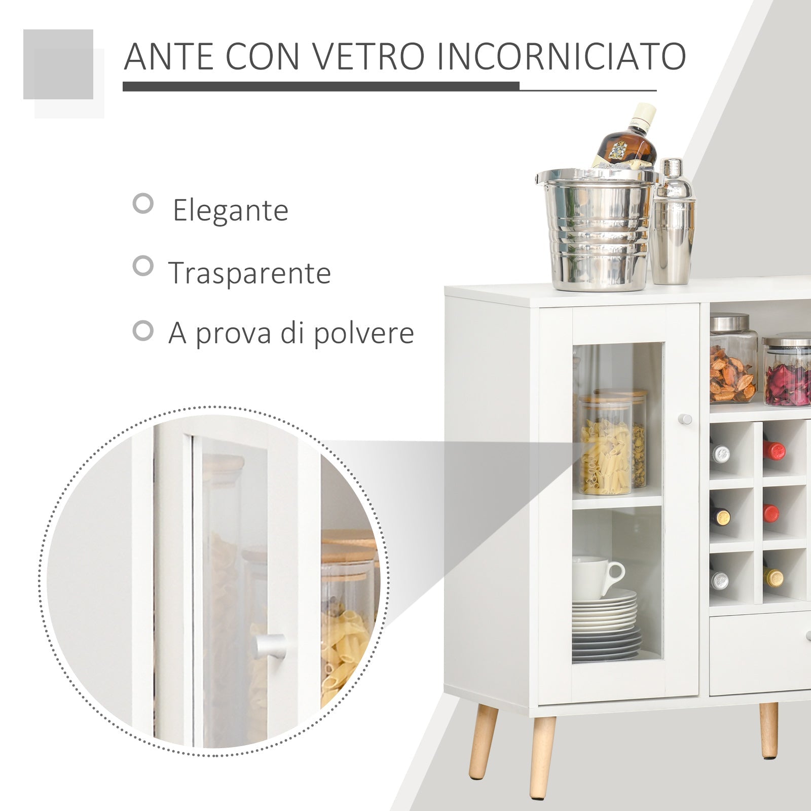 Credenza con Cantinetta 12 Bottiglie 100x33x80cm in Legno Bianco