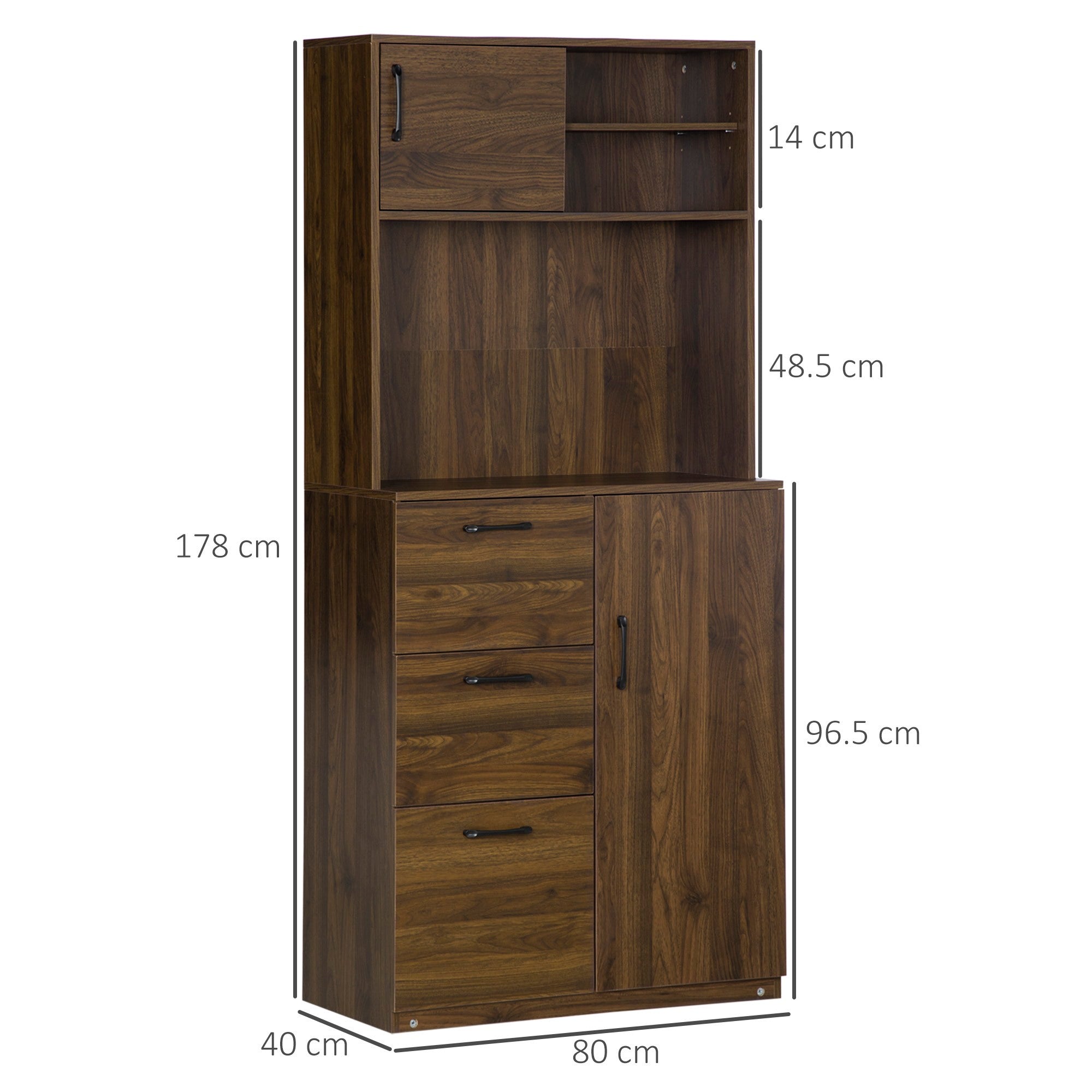 EASYCOMFORT  Credenza Moderna con 3 Cassetti e Armadietti, Mobile Dispensa per Cucina e Soggiorno in Legno, 80x40x178cm, Noce