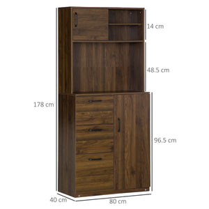 EASYCOMFORT  Credenza Moderna con 3 Cassetti e Armadietti, Mobile Dispensa per Cucina e Soggiorno in Legno, 80x40x178cm, Noce