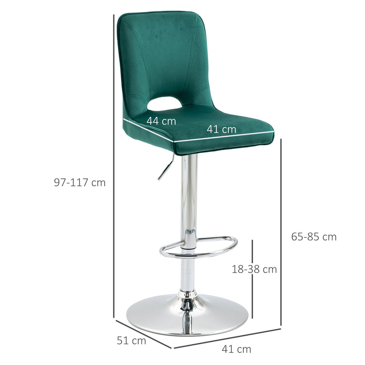 Set 2 Sgabelli Imbottiti 41x51x97-117 cm in Tessuto Verde