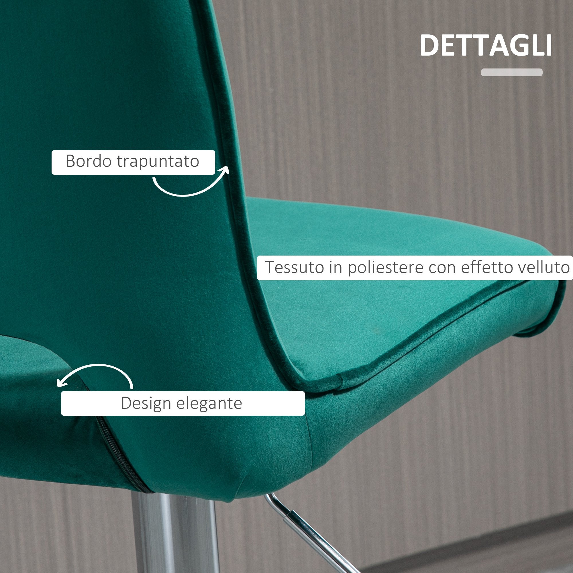 Set 2 Sgabelli Imbottiti 41x51x97-117 cm in Tessuto Verde