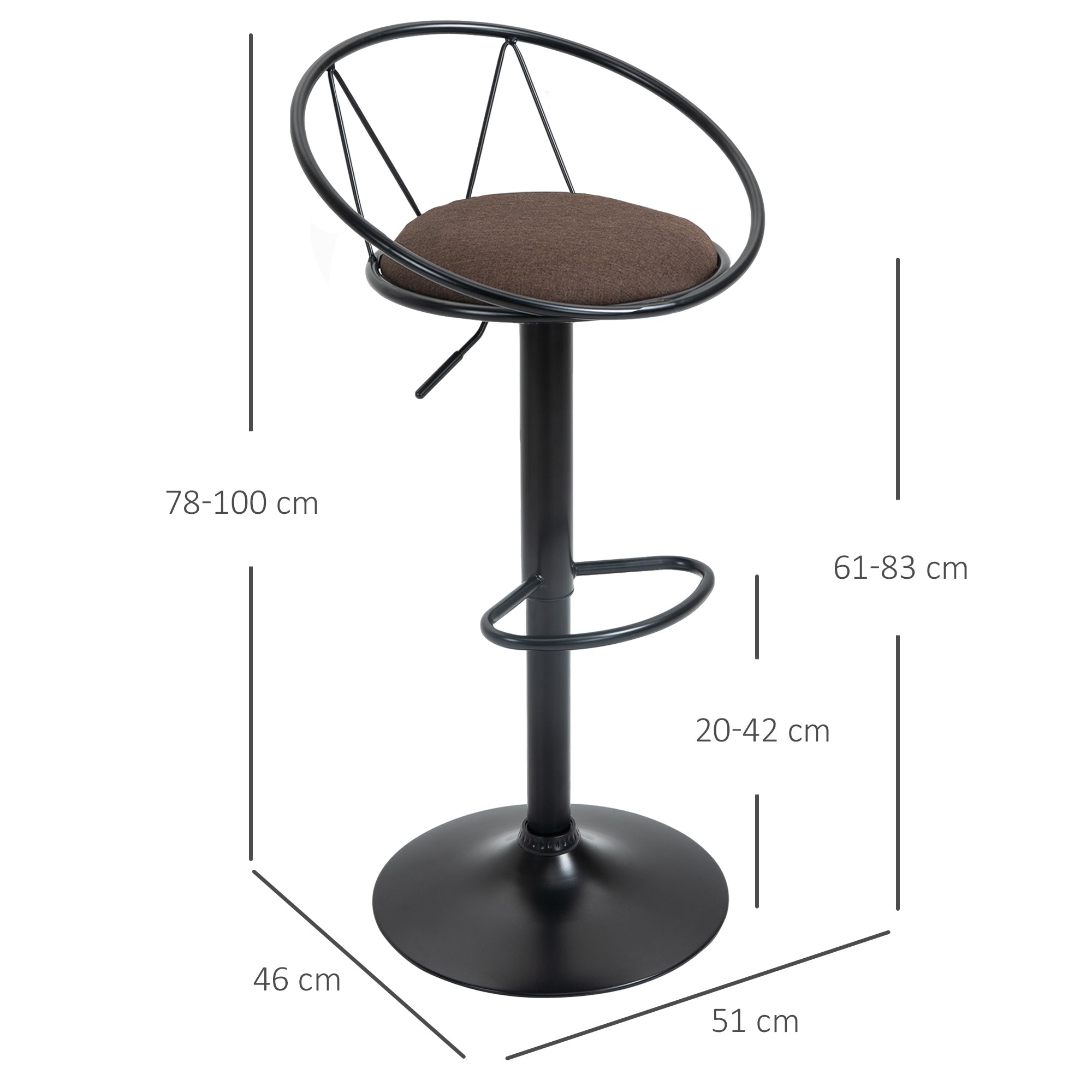 EASYCOMFORT Set 2 Sgabelli da Bar Girevoli con Poggiapiedi, Altezza Regolabile e Seduta Imbottita, Marrone