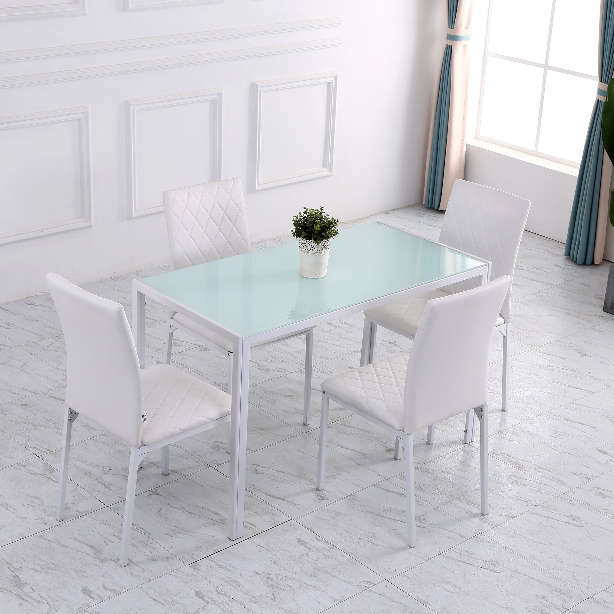 EasyComfort Set 4 Sedie Imbottite per Sala da Pranzo con Rivestimento in Similpelle, 41x50x91cm - Bianco